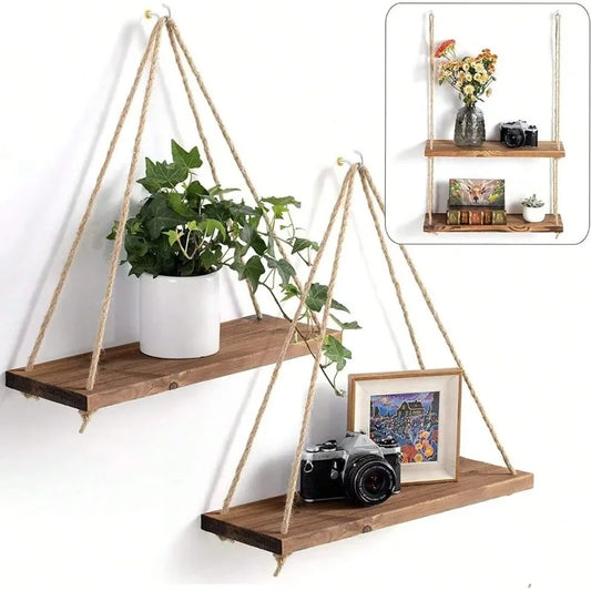 Hemp Rope Wall-Mounted Plant Holder.