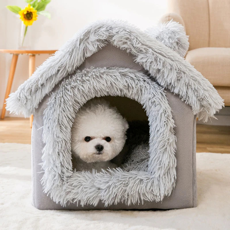 Foldable plush pet house