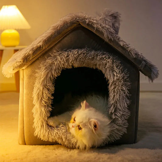 Foldable plush pet house