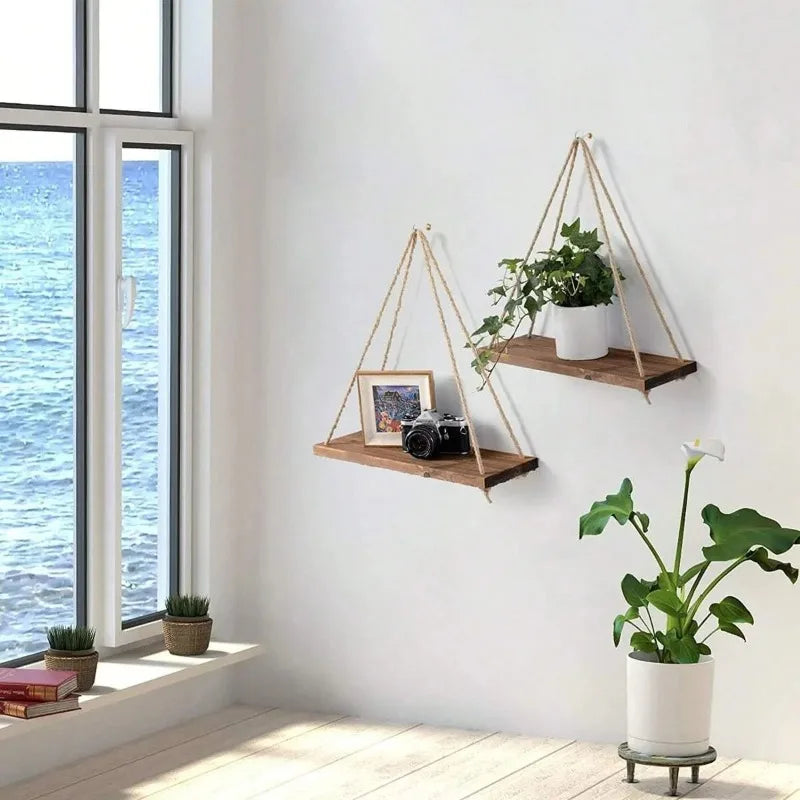 Hemp Rope Wall-Mounted Plant Holder.