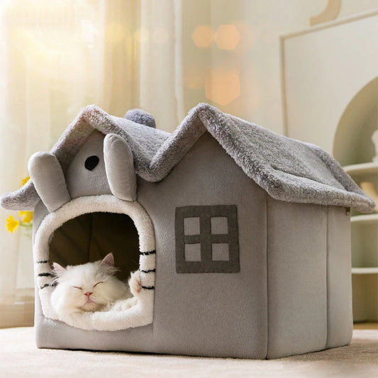 Foldable Luxury Pet House with Detachable Mat for Winter Warmth