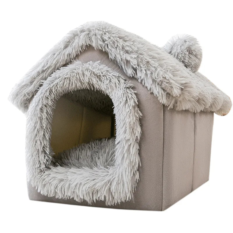 Foldable plush pet house