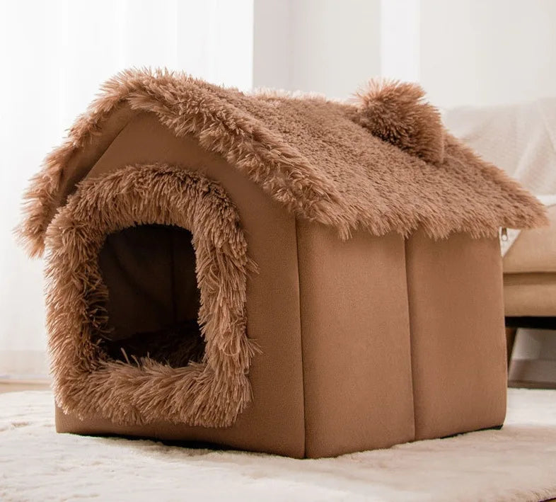 Foldable plush pet house