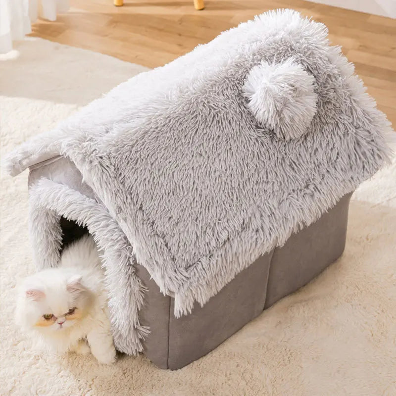 Foldable plush pet house