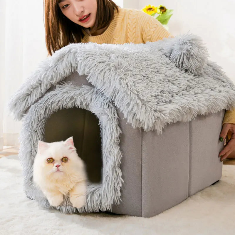 Foldable plush pet house