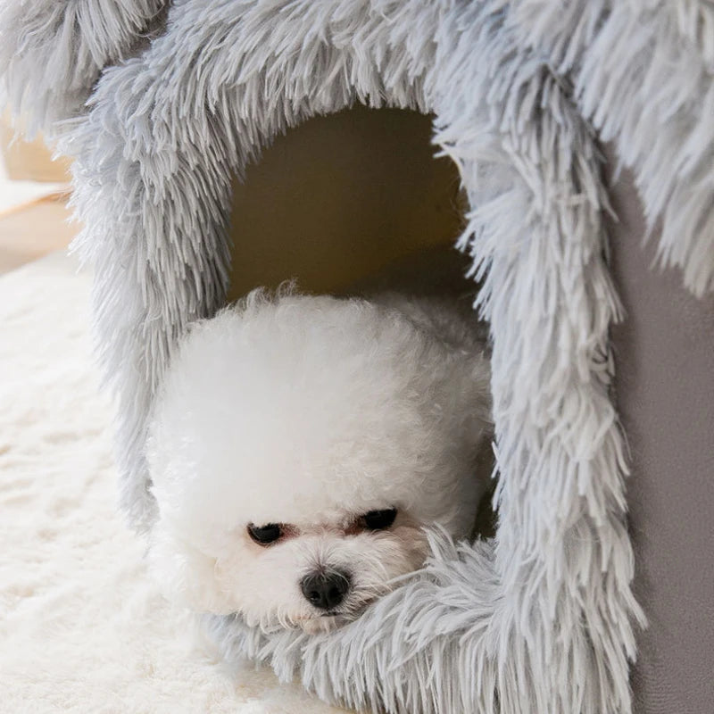 Foldable plush pet house